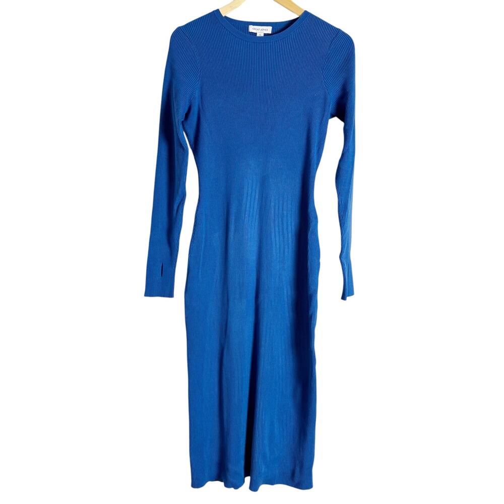 Great Jones Cobalt Blue Ribbed Knit Long Sleeve Sweater Midi Dress Size Large - Picture 6 of 12